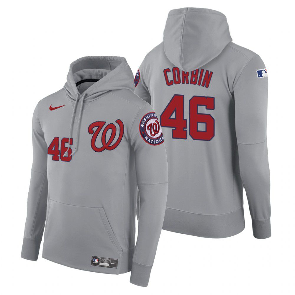 Men Washington Nationals 46 Corbin gray road hoodie 2021 MLB Nike Jerseys